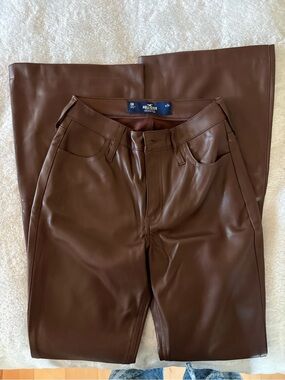 wide leg brown leather pants